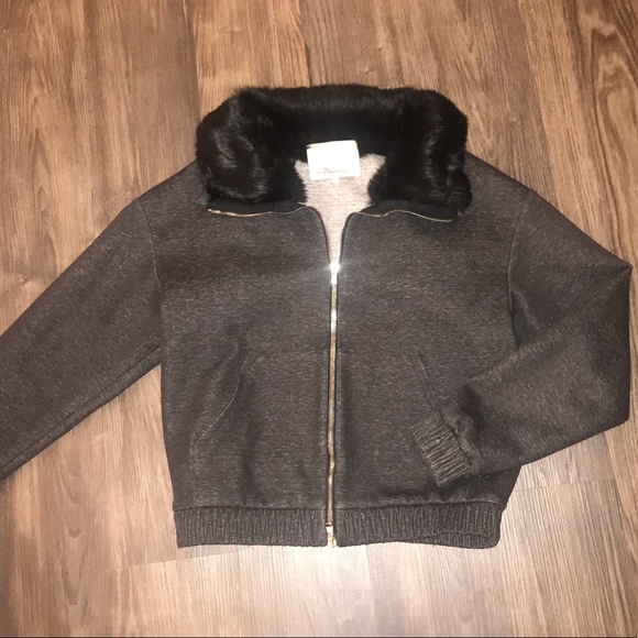 3.1 Phillip Lim Grey Coat with Fur Collar - Picture 3 of 8